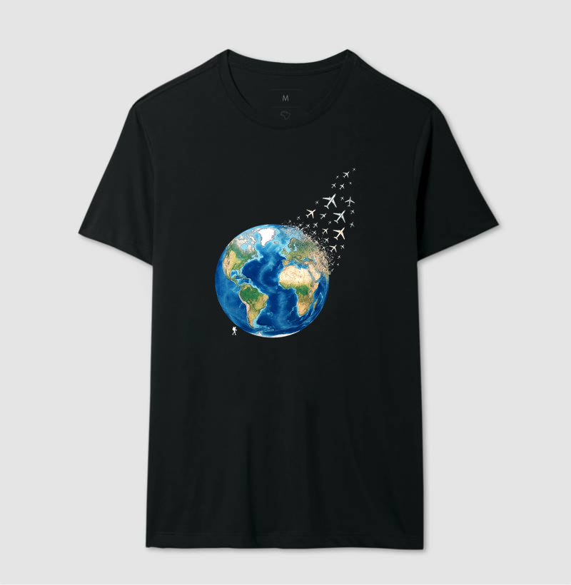 Camiseta Globo Terrestre Avioes Dispersos | Arte 3D Viagem Mundo | Colecao Viciados em Viagem - Imagem 5