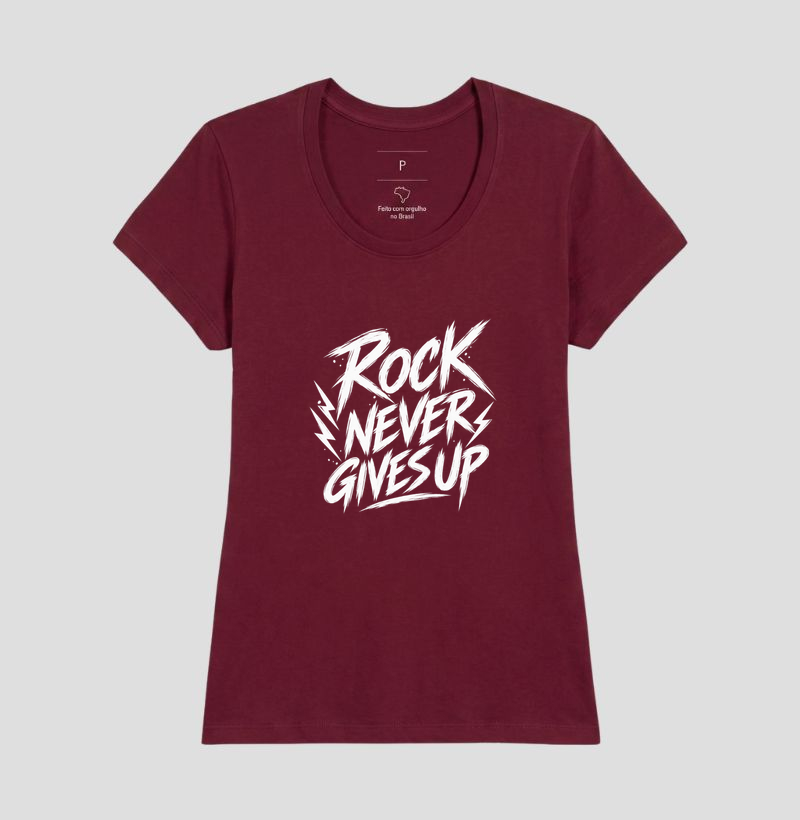 Camiseta Rock Never Gives Up – Estampa Rock em Letras Brancas Estilo Vintage - Imagem 18