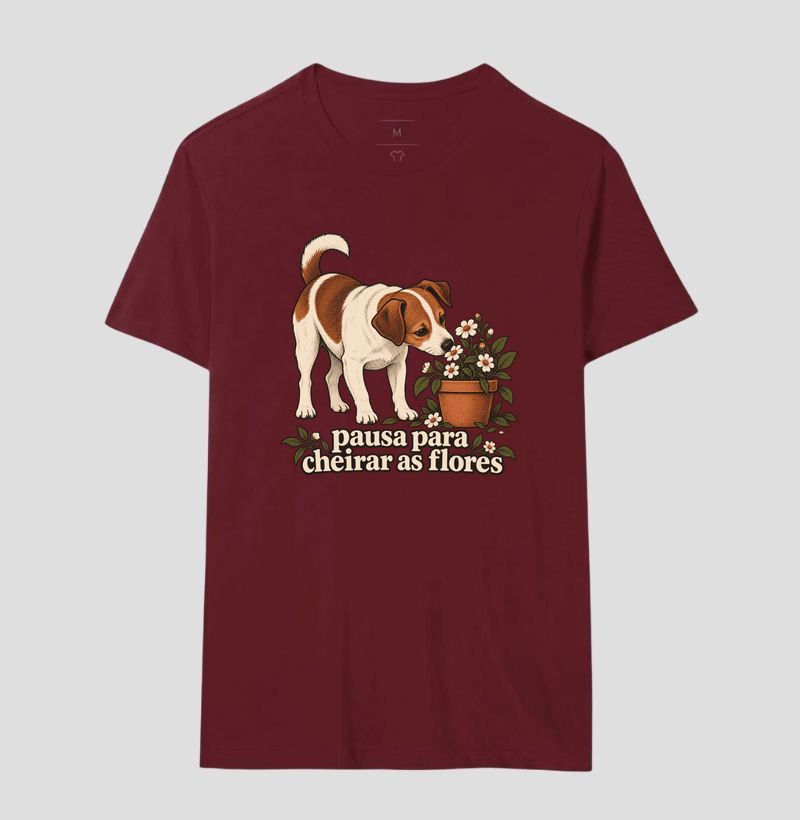 Camiseta Cachorro Flores "pausa para cheirar as flores" | Pelo & Pano - Imagem 18