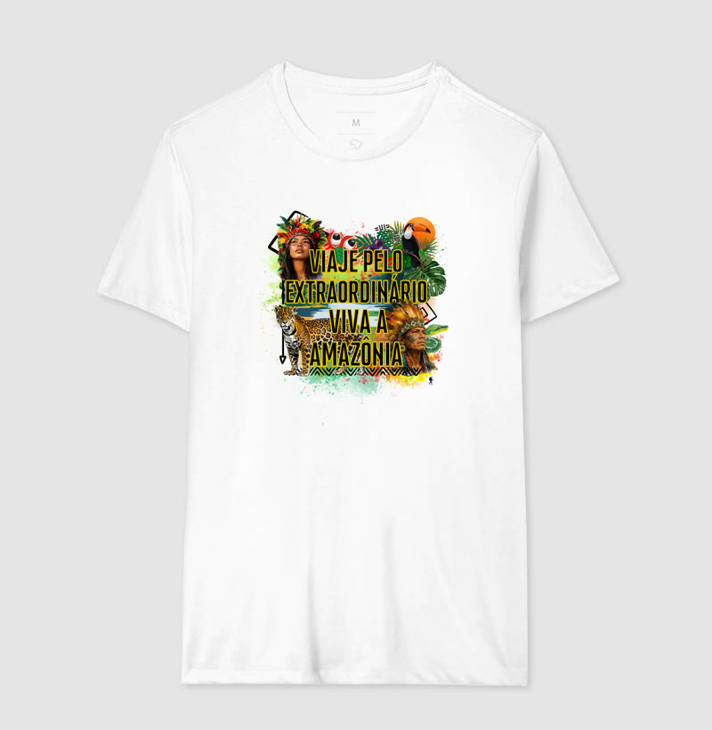 Camiseta Viaje pelo Extraordinario Viva a Amazonia | Onca Tucano Indigena | Colecao Viciados em Viagem - Imagem 7