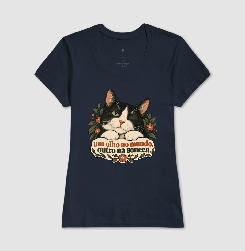 Camiseta Gato Minimalista "um olho no mundo" | Pelo & Pano - Imagem 7