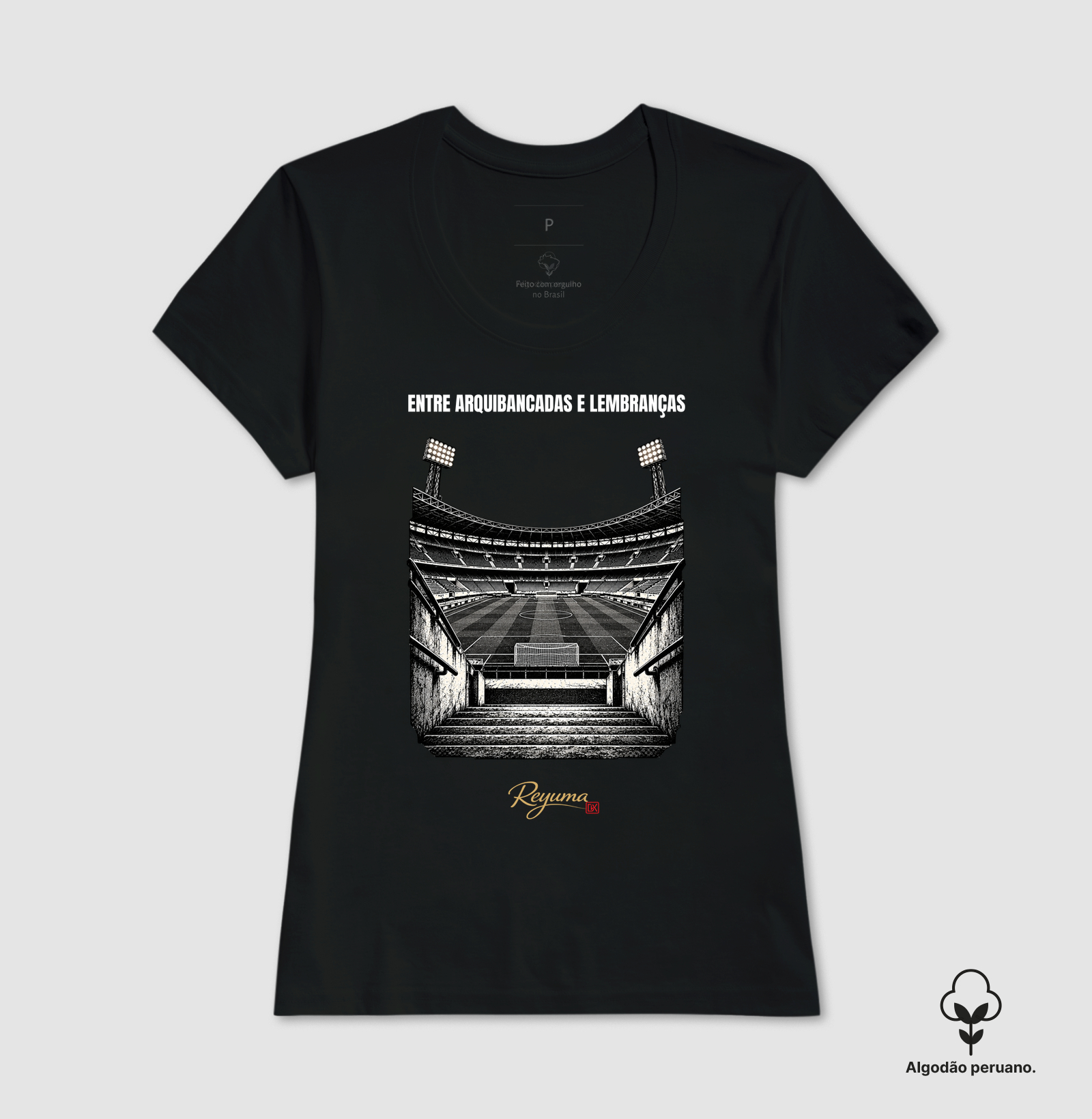 "Entre Arquibancadas e Lembranças" - Futebol - Camiseta Algodão Peruano Masculina, Feminina e Babylook - Imagem 5