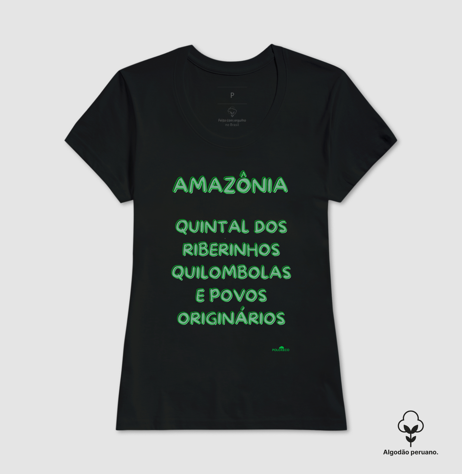 Camiseta  algodão peruano Amazônia quintal  dos Ribeirinhos, quilombolas e povos originários - Imagem 10