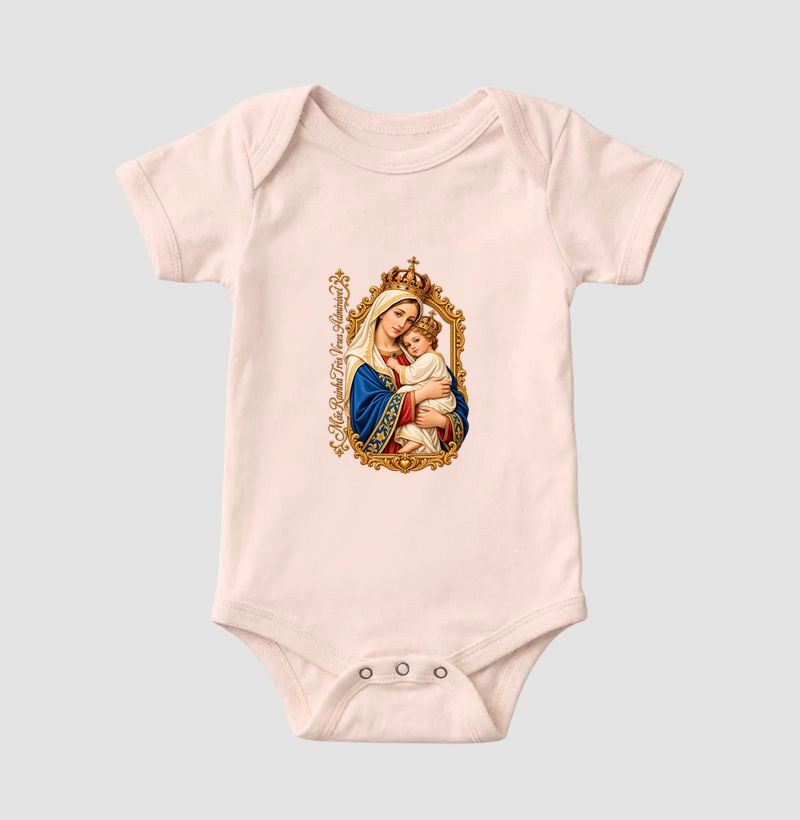 Body Infantil Mãe Rainha Três Vezes Admirável Com Menino Jesus - Imagem 5