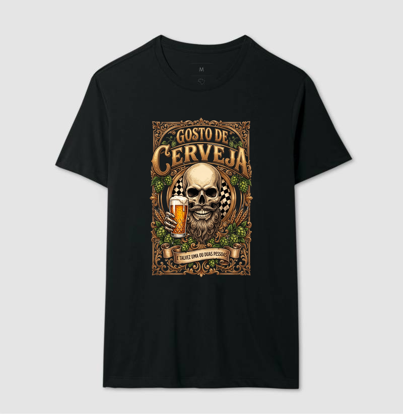 Gosto de Cerveja (e Talvez 2 Pessoas) | Camiseta Caveira Barbuda Tattoo - Imagem 2