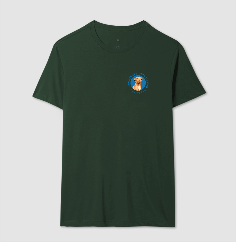 Camiseta Patrimônio Cultural Brasileiro Vira-Lata Caramelo Emblema Azul Estampa Unissex - Imagem 8