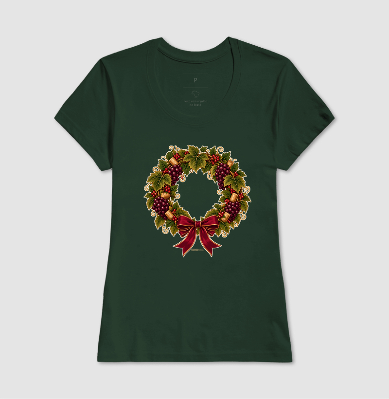 Camiseta Guirlanda de Natal do Vinho – Uvas, Rolhas e Laço - Imagem 13