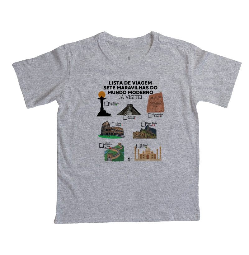Camiseta Lista de Viagem Sete Maravilhas do Mundo Moderno | Marque as que Ja Visitou | Colecao Personalizaveis - Imagem 2