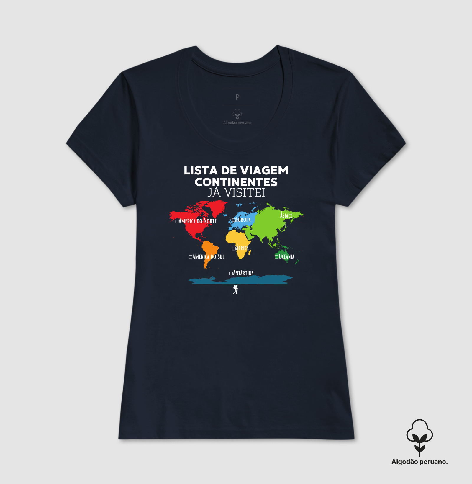 Camiseta Lista de Viagem Continentes Ja Visitei | Mapa Mundi Auto Personalizavel | Colecao Personalizaveis - Imagem 5