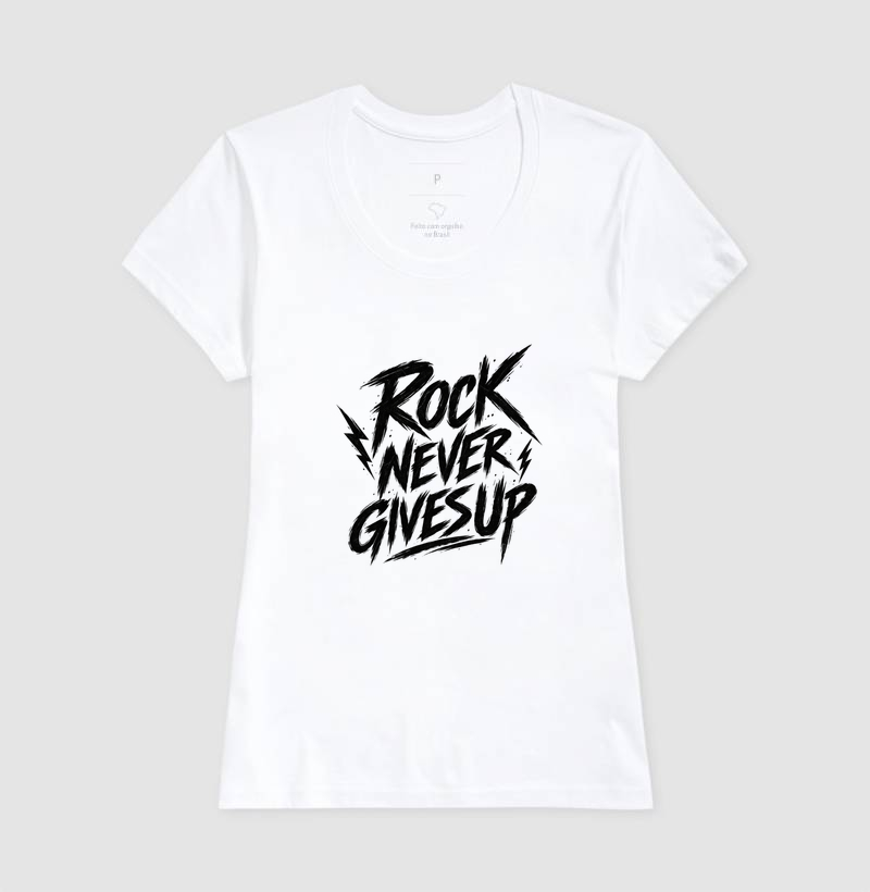 Camiseta Rock Never Gives Up – Estampa Rock em Letras Brancas Estilo Vintage - Imagem 5