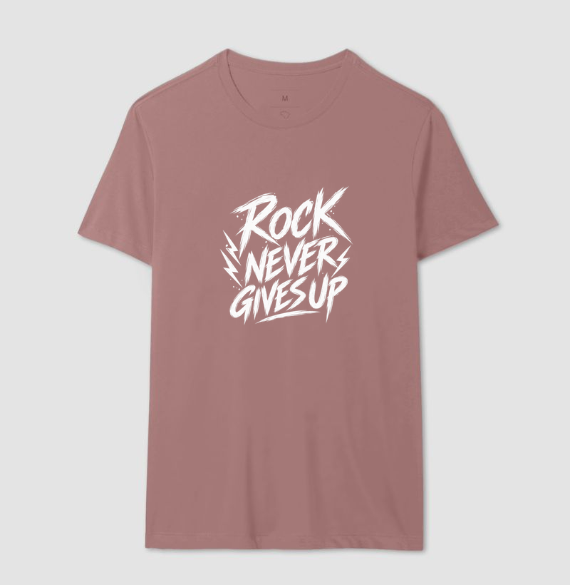 Camiseta Rock Never Gives Up – Estampa Rock em Letras Brancas Estilo Vintage - Imagem 16