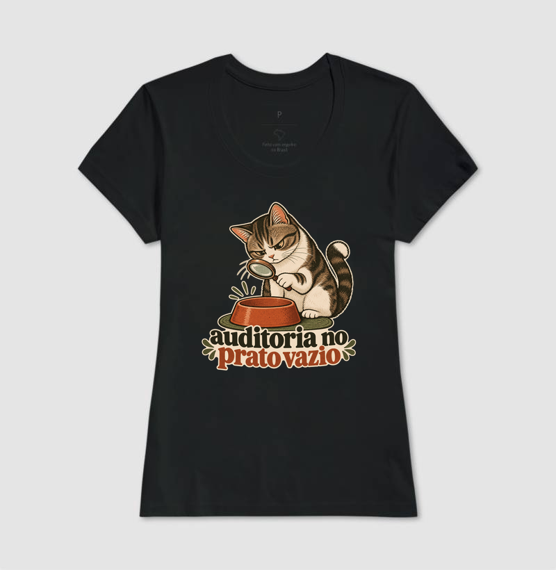 Camiseta Gato Comida "auditoria no prato vazio" | Pelo & Pano - Imagem 3