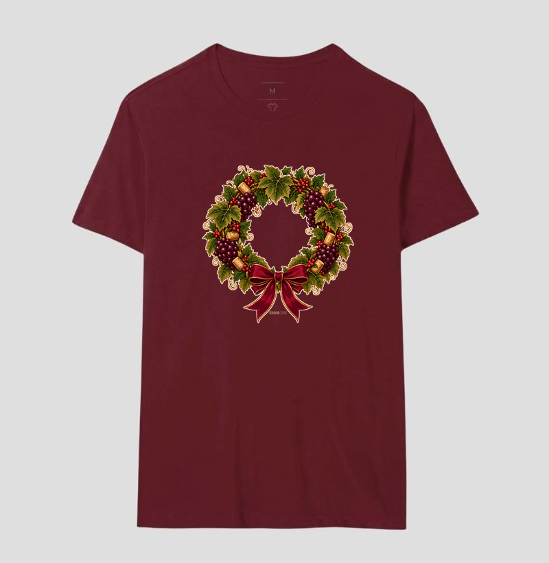 Camiseta Guirlanda de Natal do Vinho – Uvas, Rolhas e Laço - Imagem 18
