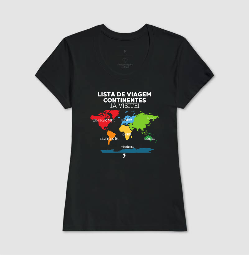 Camiseta Lista de Viagem Continentes Ja Visitei | Mapa Mundi Auto Personalizavel | Colecao Personalizaveis - Imagem 6