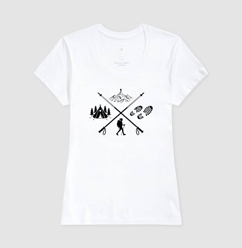 Camiseta Trilheira Montanha Acampamento | Bastoes Cruzados Hiking Feminino | Colecao Viciados em Viagem - Imagem 8