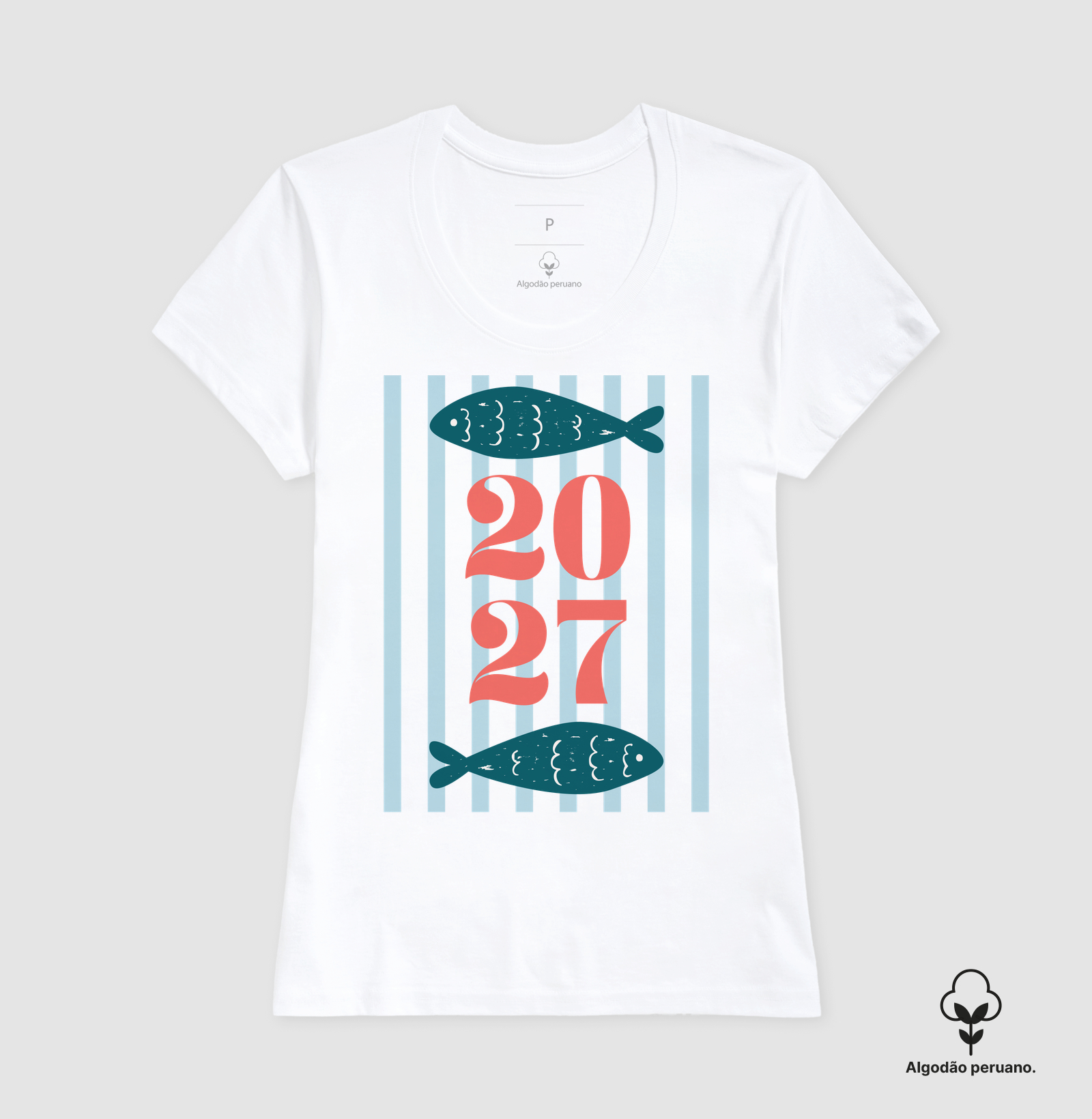 Camiseta Ano Novo 2027 Peixe Mediterrâneo Algodão Peruano - Imagem 6