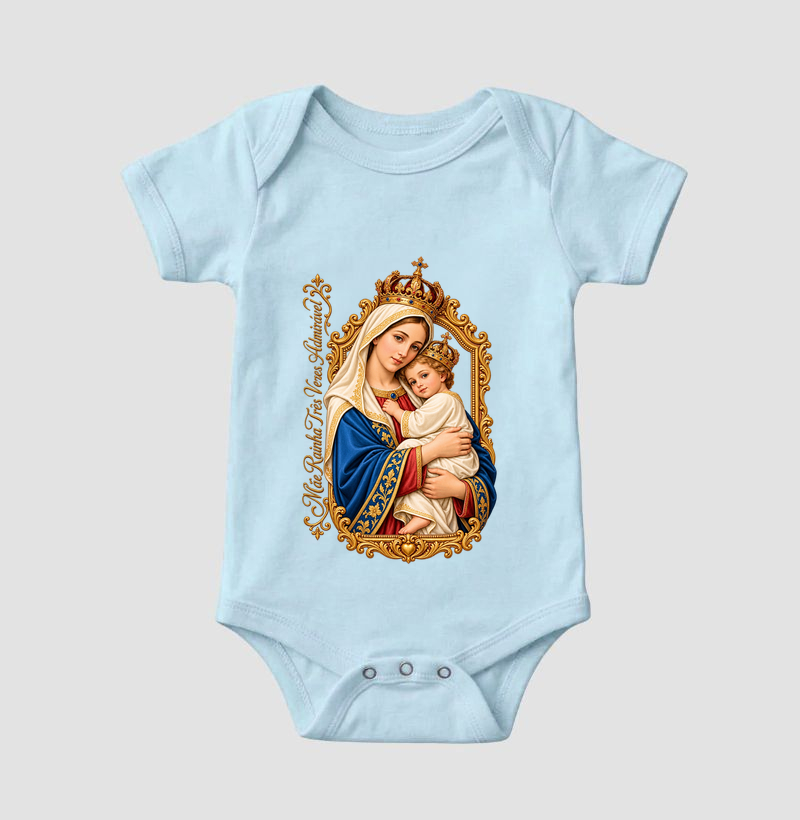Camiseta Mãe Rainha Três Vezes Admirável Com Menino Jesus - Imagem 4