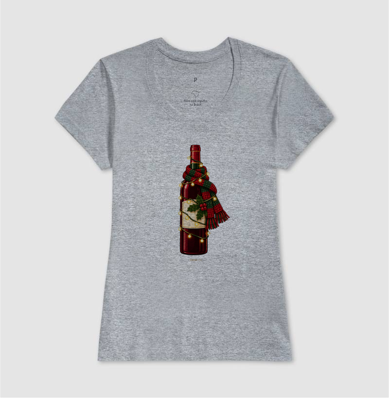 Camiseta Natal com Vinho – Garrafa de Cachecol e Pisca-Pisca - Imagem 9