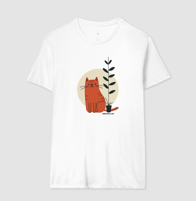 Gato laranja, fundo claro e vaso de planta - Imagem 3