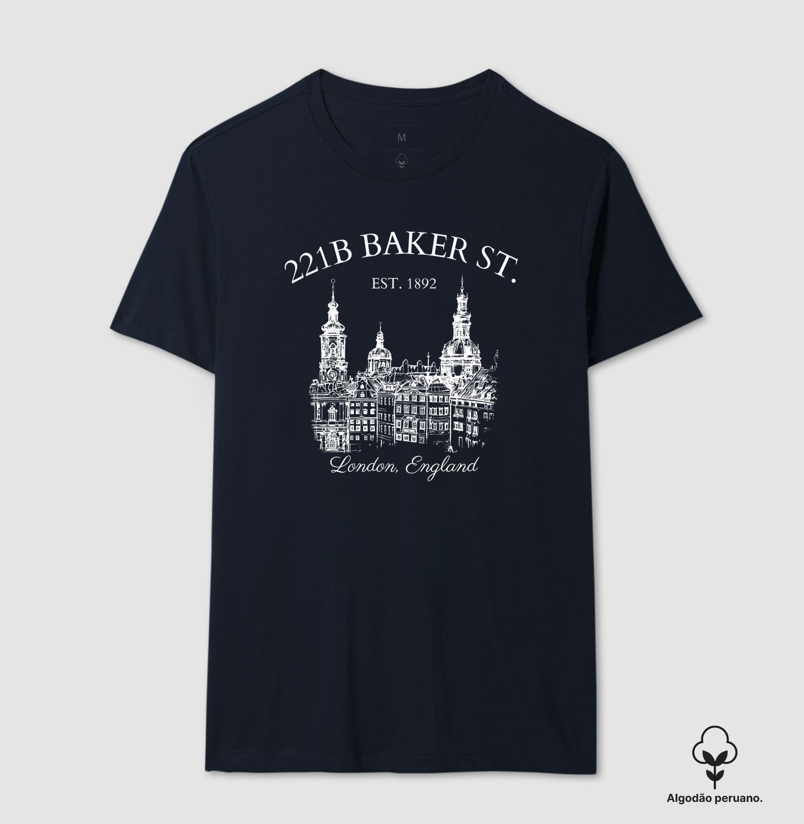 Camiseta Sherlock Holmes 221B Baker Street Literatura Inglesa Algodão Peruano   - Imagem 4