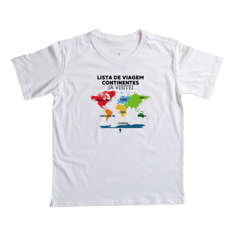 Camiseta Lista de Viagem Continentes Ja Visitei | Mapa Mundi Auto Personalizavel | Colecao Personalizaveis - Imagem 3