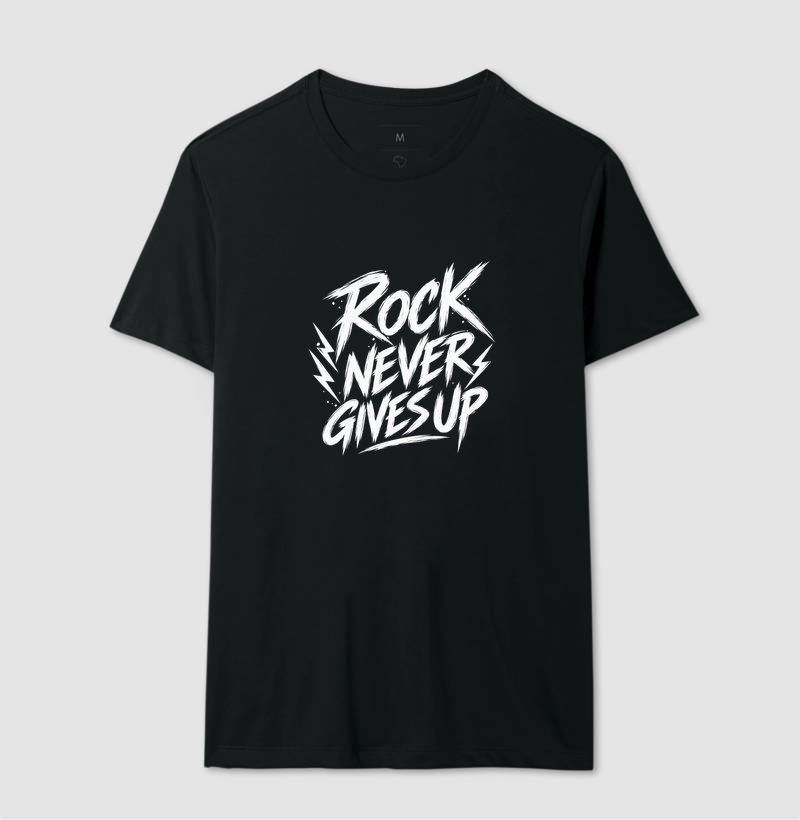 Camiseta Rock Never Gives Up – Estampa Rock em Letras Brancas Estilo Vintage - Imagem 2