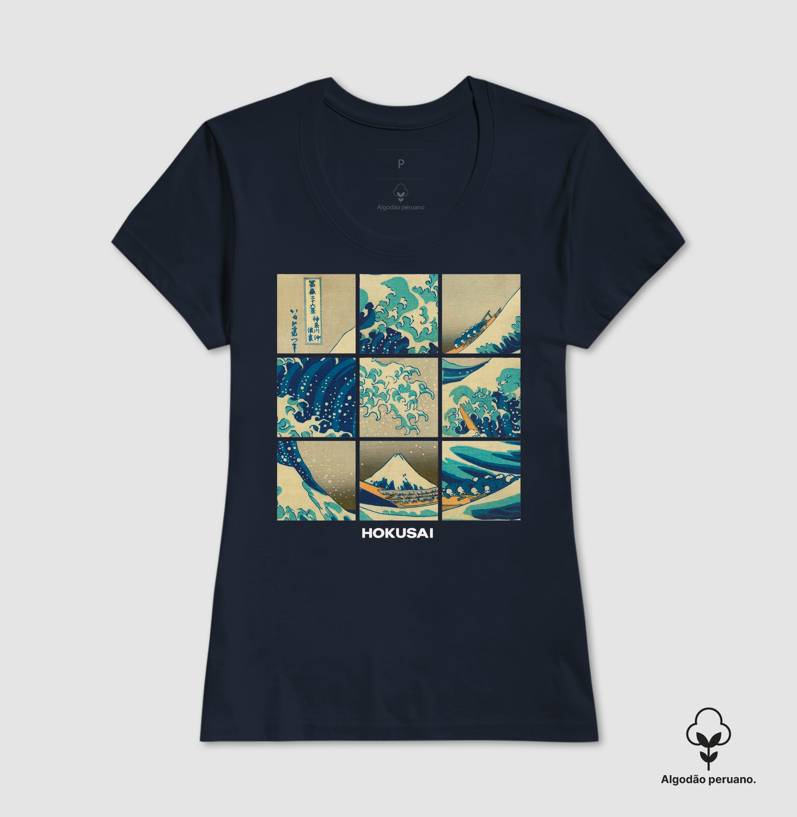  Camiseta Algodão Peruano Tanguis Hokusai A Grande Onda Mosaico - Imagem 6