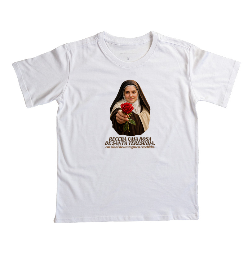 Camiseta Santa Teresinha do Menino Jesus Receba uma Rosa - Imagem 2