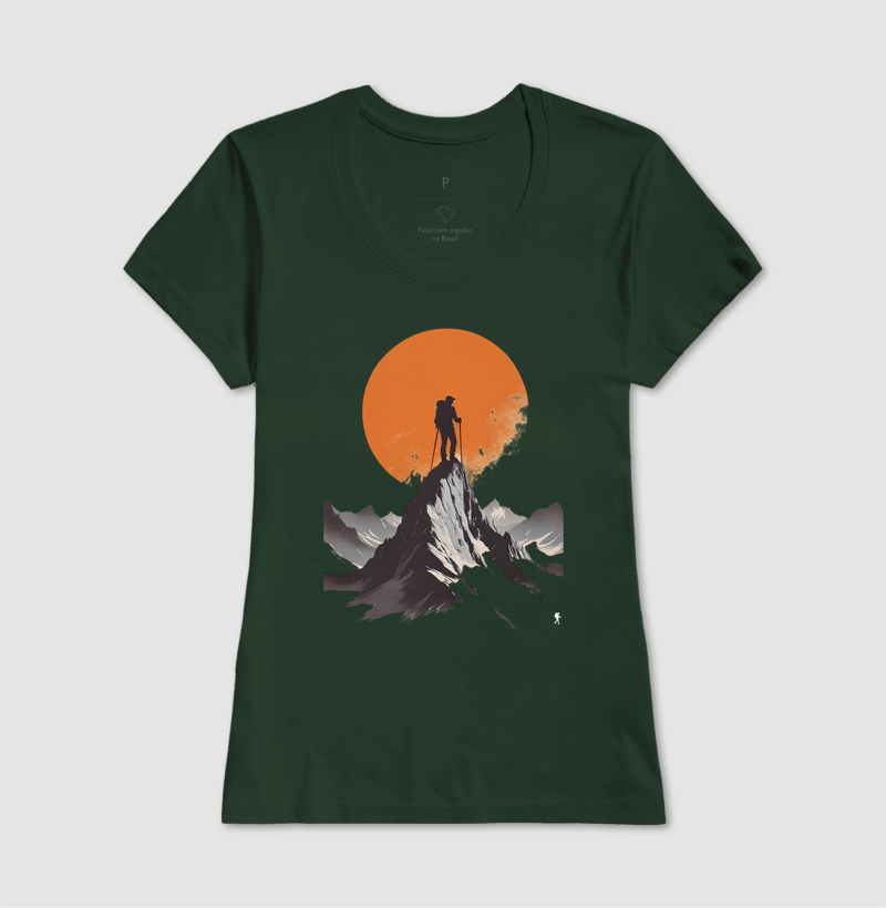 Camiseta Trilheiro no Topo da Montanha | Sol Laranja Silhueta Aventura | Colecao Fashion Travel - Imagem 16