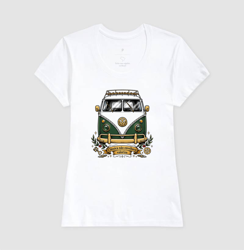 Kombi Clássica Não Envelhece Valoriza - Vintage VW Verde e Dourada - Imagem 5