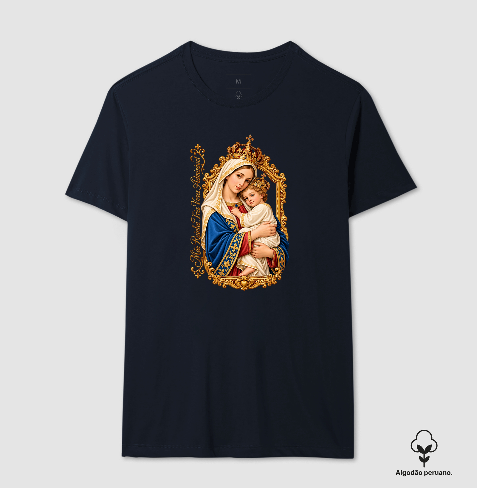 Camiseta Mãe Rainha Três Vezes Admirável Com Menino Jesus - Imagem 6