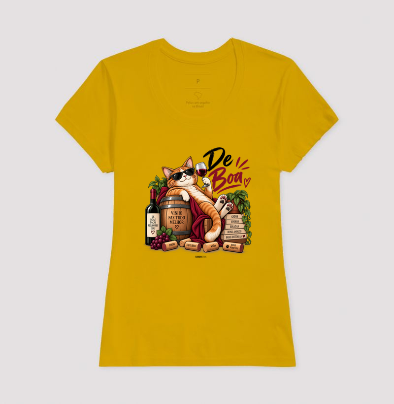 Camiseta “De Boa” Gato com Vinho – Estilo Relax & Life Mood - Imagem 13