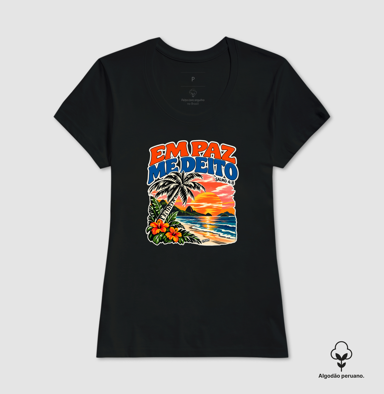 Camiseta Algodão Peruano Feminina Cristã Em Paz Me Deito - Camiseta Algodão Peruano
