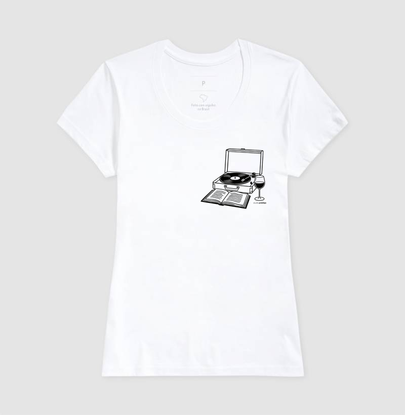 Camiseta Vinil, Livro e Vinho (estampa P) - Imagem 5