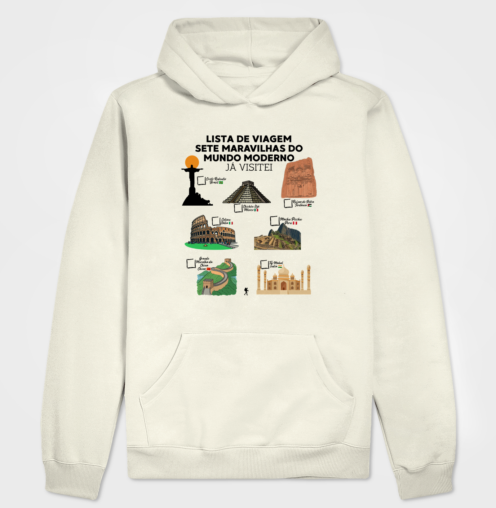Camiseta Lista de Viagem Sete Maravilhas do Mundo Moderno | Marque as que Ja Visitou | Colecao Personalizaveis - Imagem 3