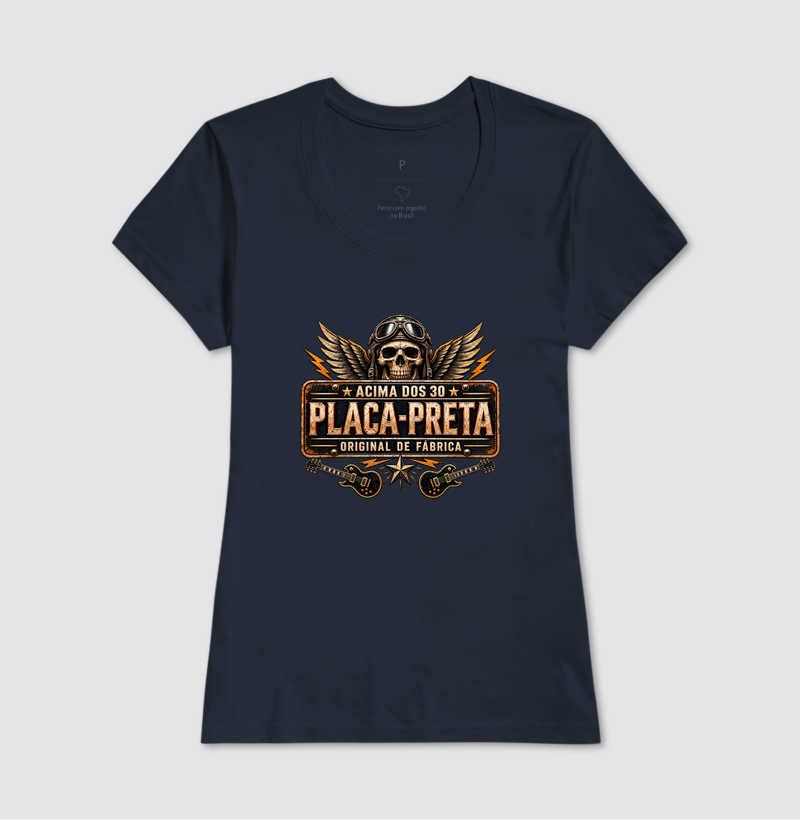 Camiseta Rock Placa Preta Acima dos 30 – Estampa Caveira Aviador e Guitarras - Imagem 7
