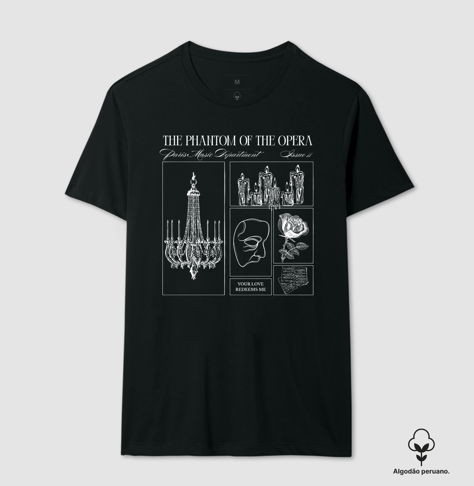 Camiseta O Fantasma da Ópera | Literatura Gótica Algodão Peruano  - Imagem 5