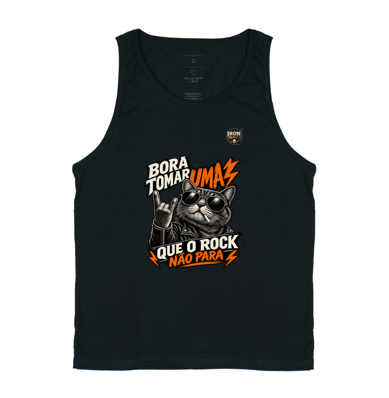 Camiseta Regata Rock Cat – Estampa Gato Rockeiro de Óculos e Jaqueta - Imagem 3