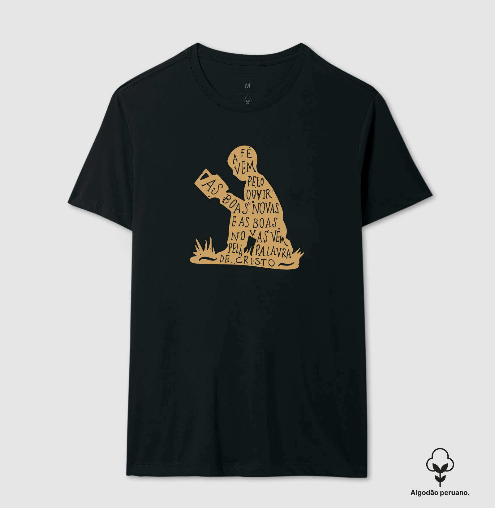 Camiseta Masc. Algodão Peruano A fé vem pelo Ouvir - Imagem 3