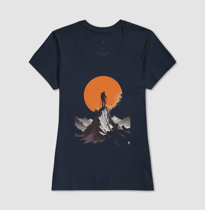 Camiseta Trilheiro no Topo da Montanha | Sol Laranja Silhueta Aventura | Colecao Fashion Travel - Imagem 10