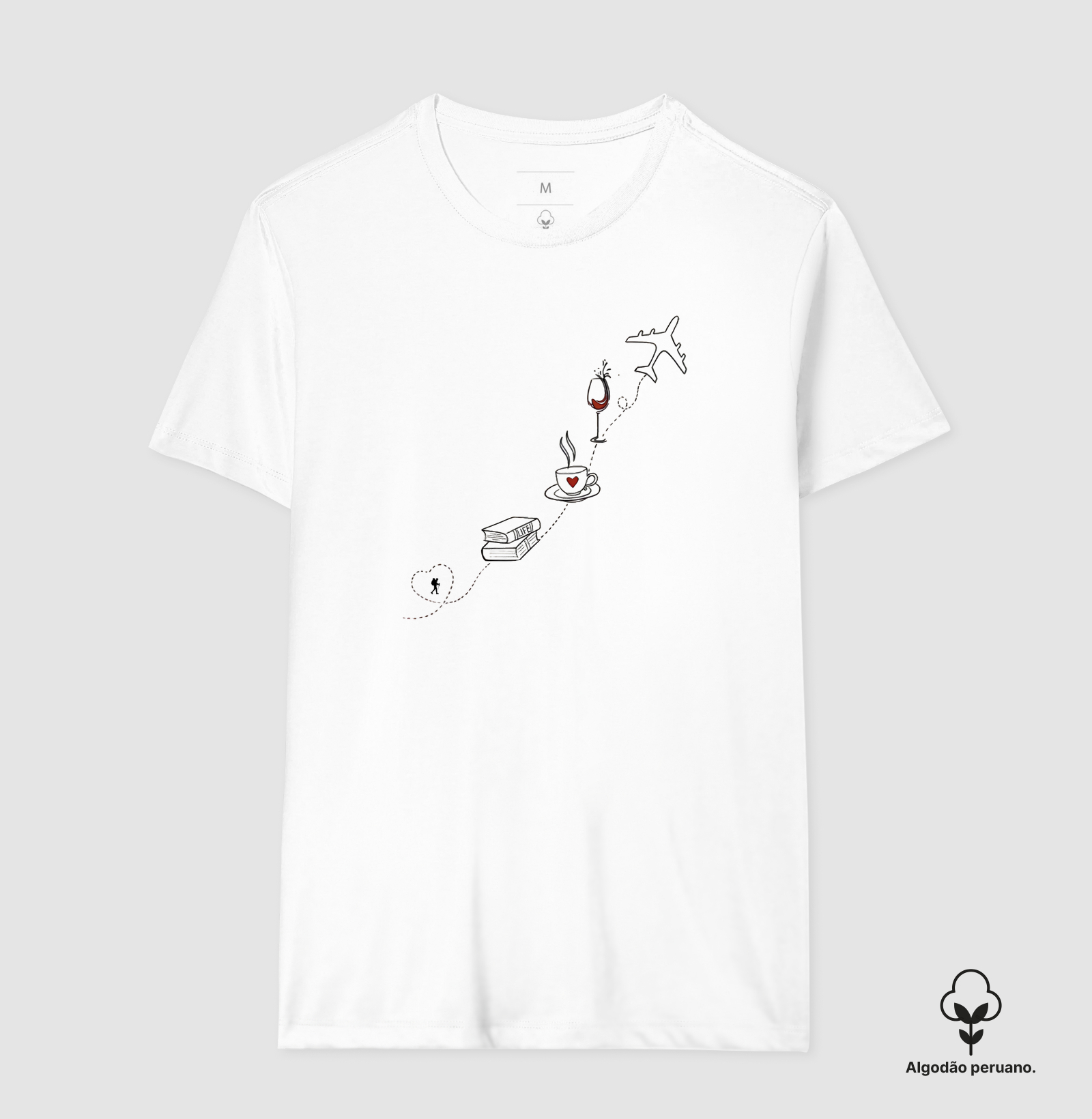 Camiseta Livro Cafe Vinho Aviao | Rota da Vida Viajante | Colecao Viciados em Viagem - Imagem 4
