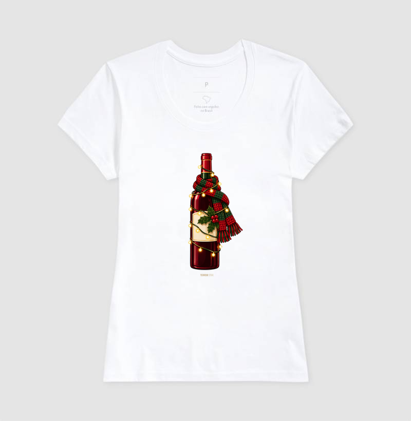 Camiseta Natal com Vinho – Garrafa de Cachecol e Pisca-Pisca - Imagem 5