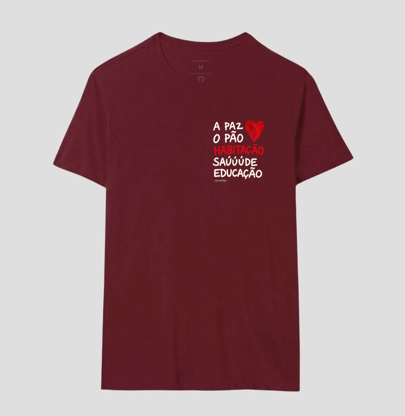 Camiseta A Paz, o Pão, Habitação, Saúde e EducaçãoCamiseta A Paz, o Pão, Habitação, Saúde e Educação - Imagem 16