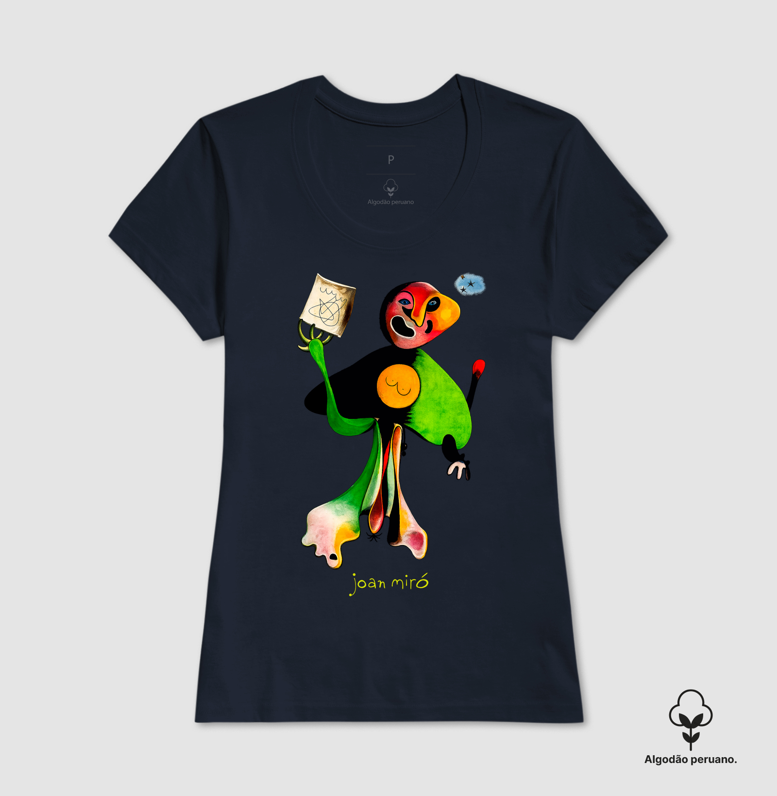 Camiseta Algodão Peruano Tanguis Joan Miró Homem com Cachimbo  - Imagem 6