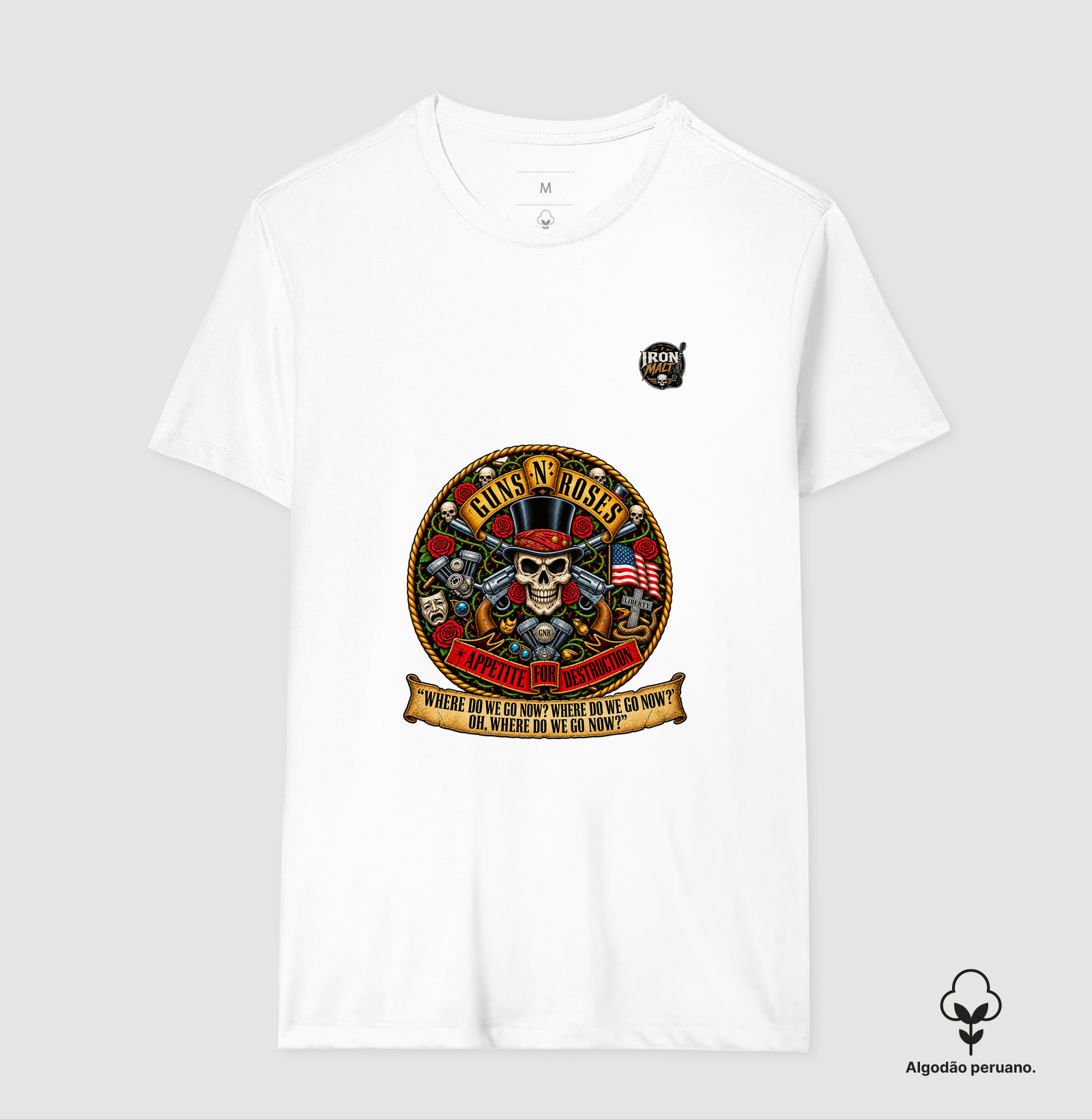 Camiseta Guns N’ Roses Caveira, Rosas e Revólveres - Imagem 4