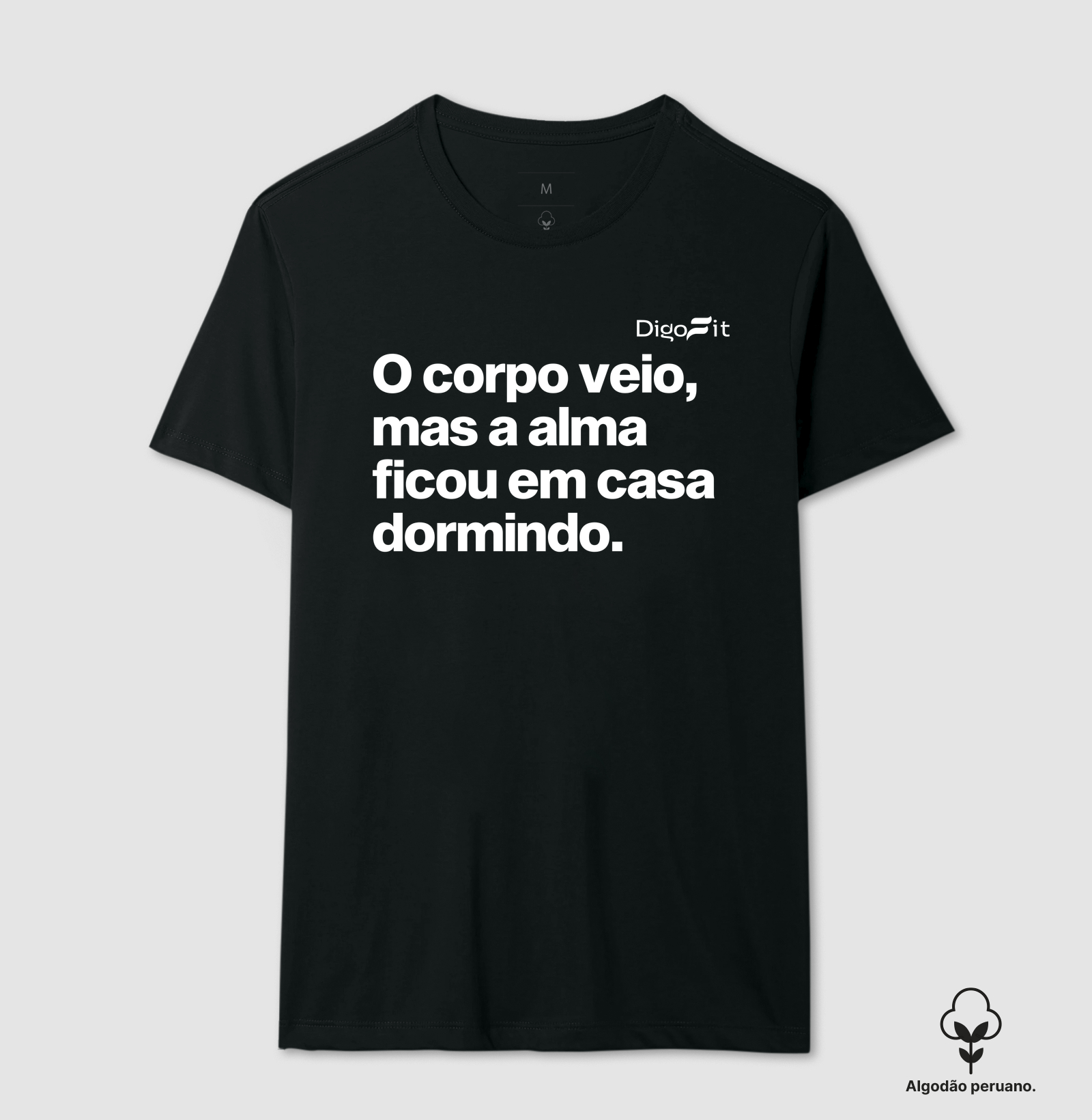 CAMISETA ALGODÃO PERUANO ACADEMIA O CORPO VEIO MAS A ALMA FICOU EM CASA - Imagem 6