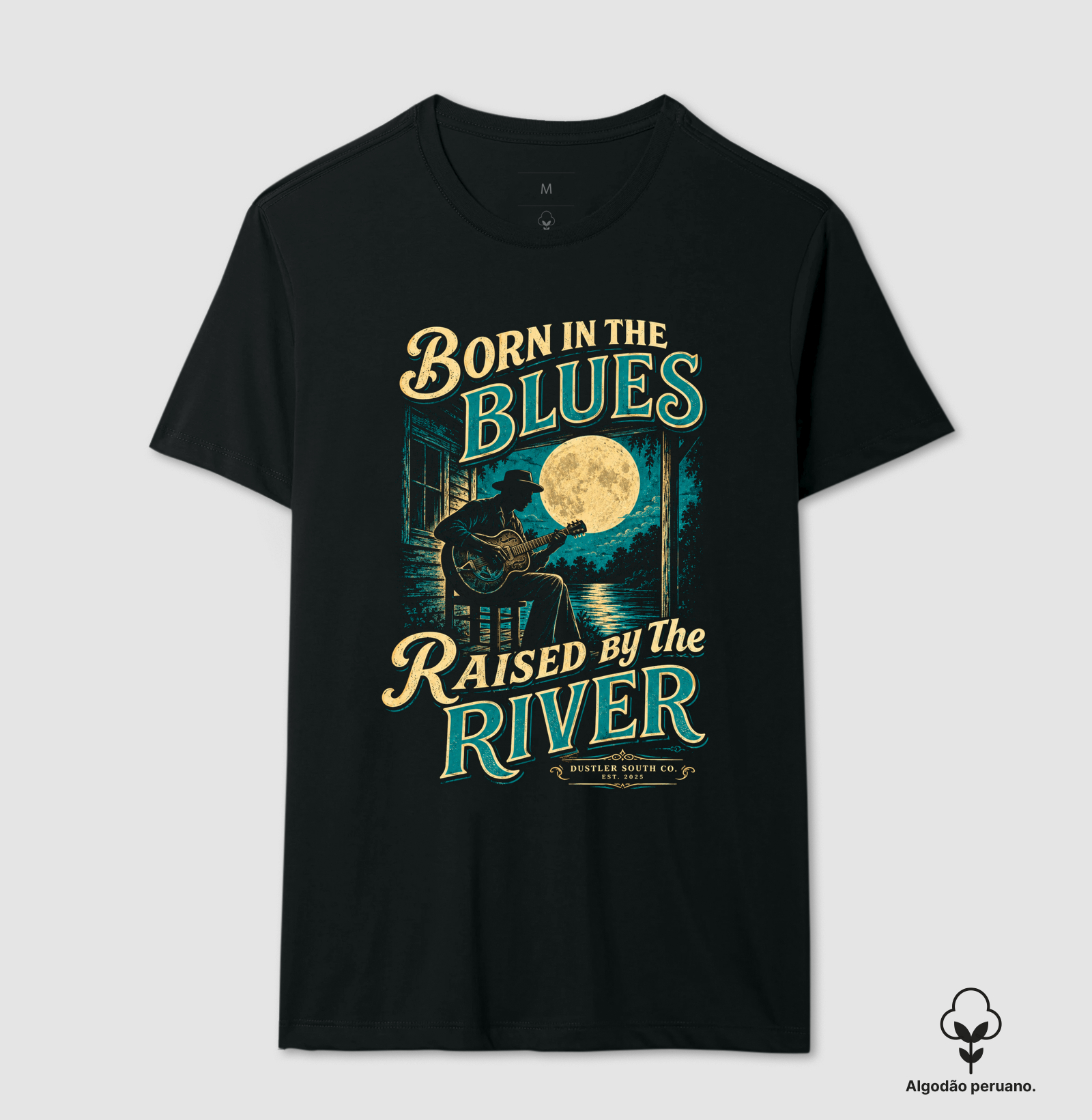 Camiseta Blues Masculina Born in the Blues Raised by the River Dustler South Co. - Imagem 2