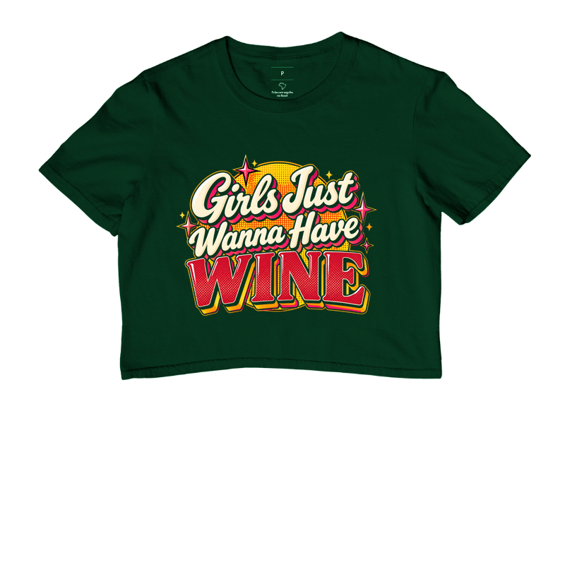 Camiseta Cropped Girls Just Wanna Have Wine – Estampa Retrô de Vinho - Imagem 5