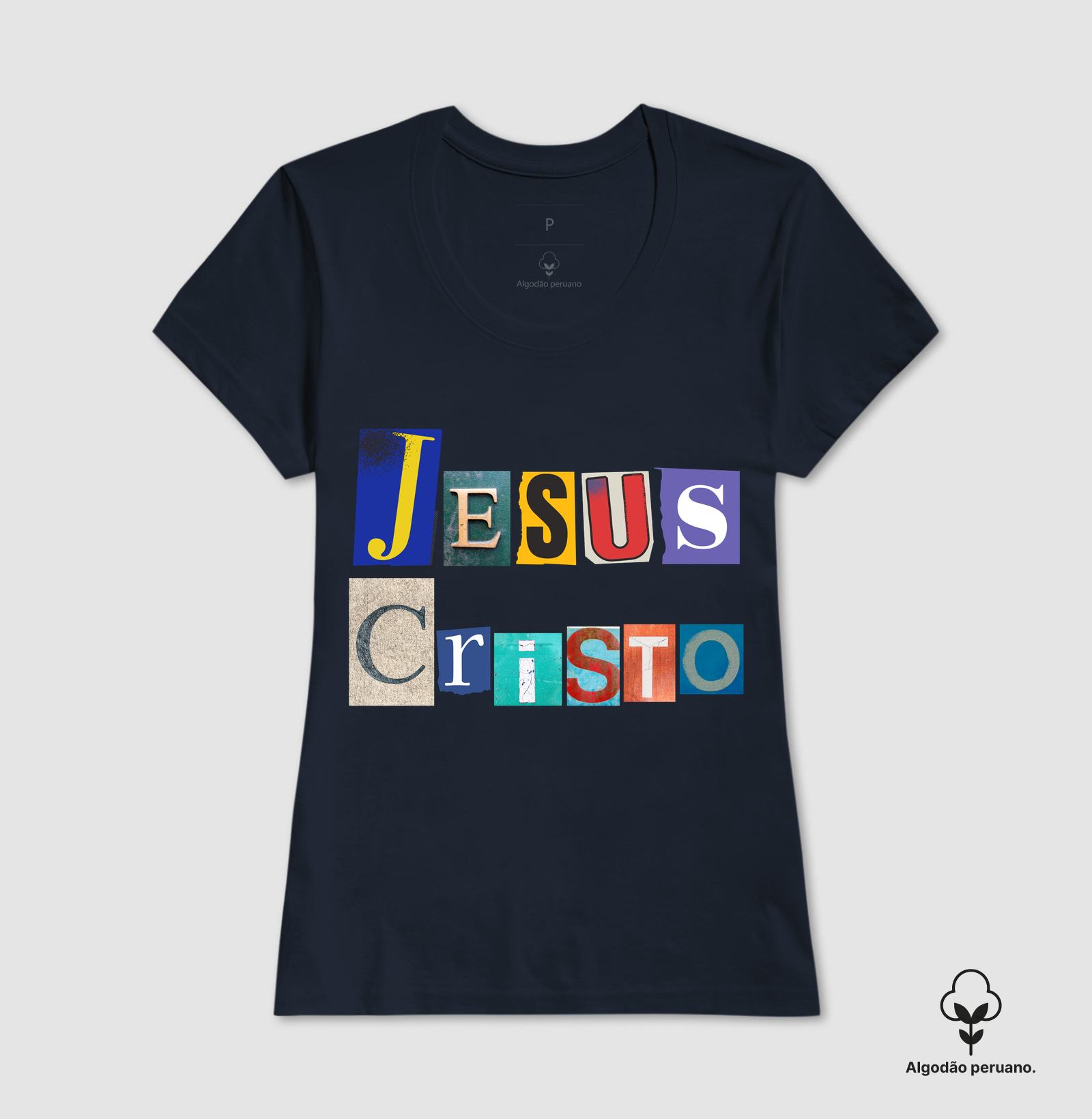 Camiseta Algodão Peruano Cristã Jesus Cristo Colagem - Imagem 3
