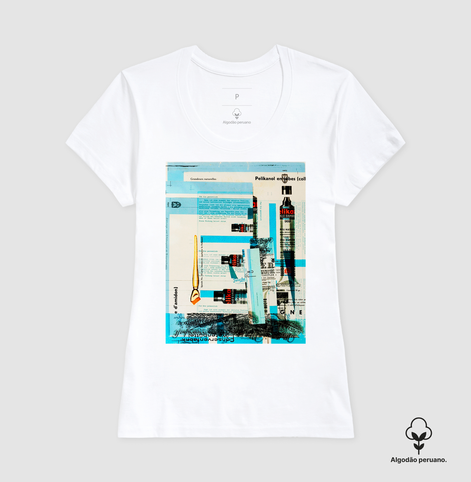 Camiseta Estética Dadaísta Pelikan Papelaria Antiga Algodão Tanguis Nobre - Imagem 4